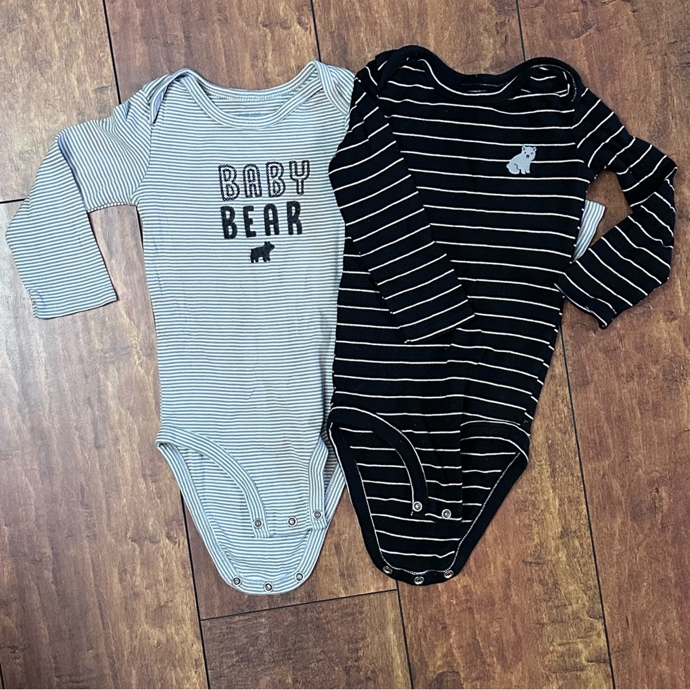18 month toddler boys Baby Bear long sleeve onesie set - black, white, gray